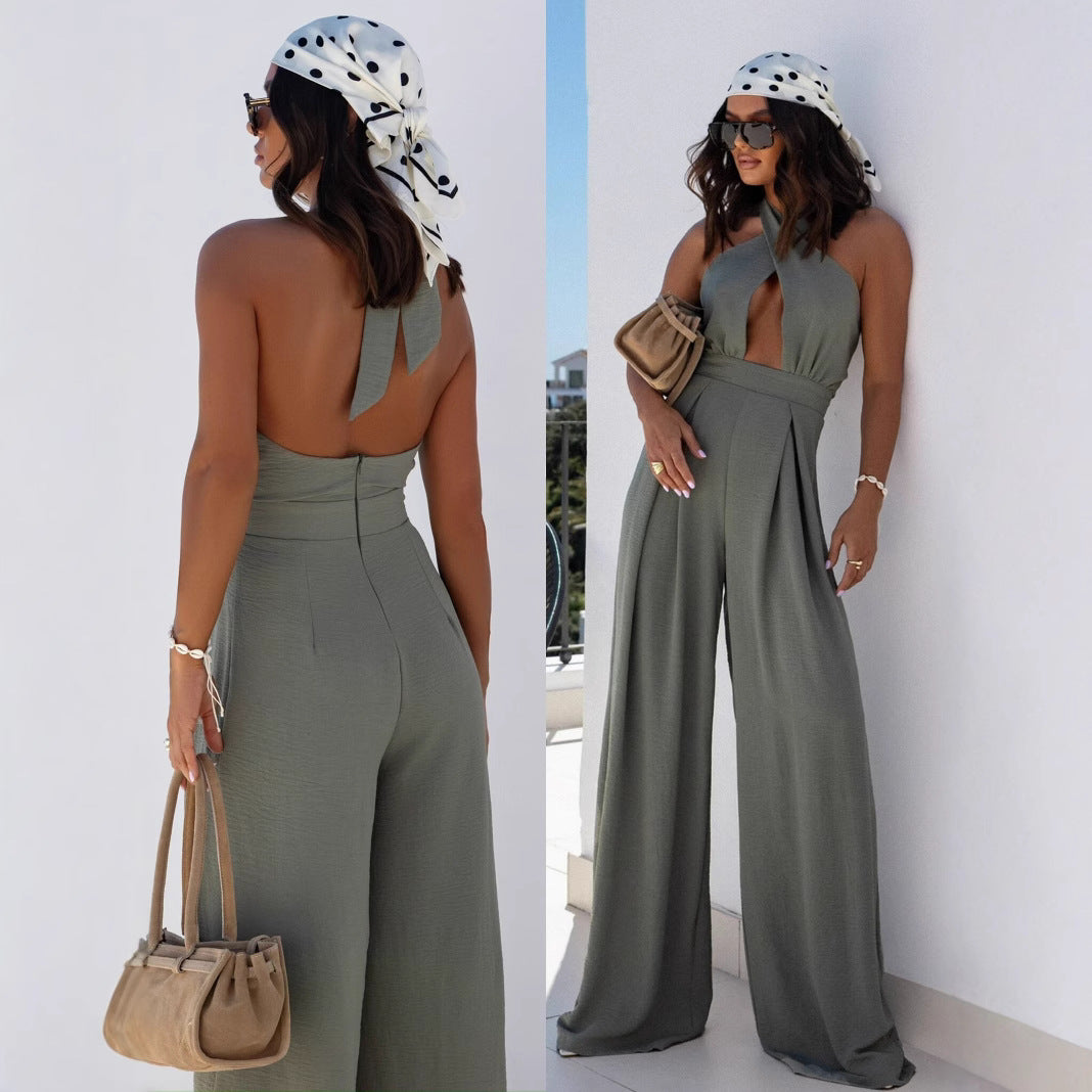 Dame Halterneck Cut-Out Bredbenet Jumpsuit Stilla