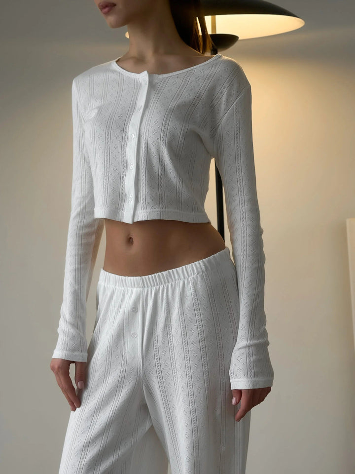 Damer elegant loungewear sæt med fin tekstur og løs pasform Skovae