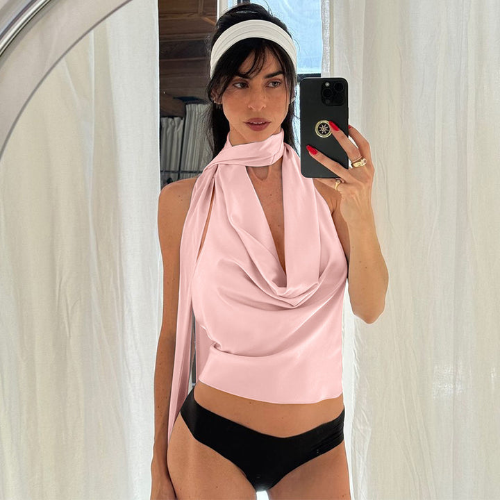 Dame Elegant Wrap-top med raffineret krave og blødt flydende stof Stilla