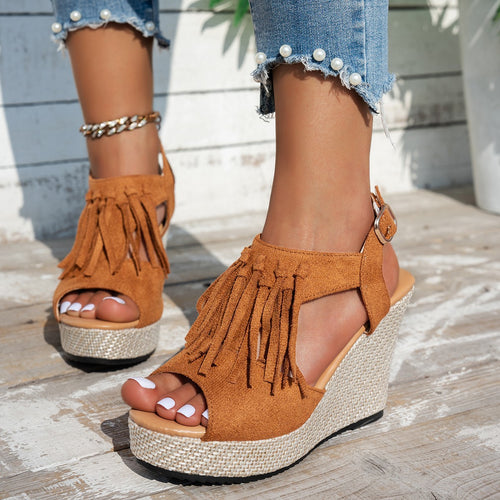 Dame Wedge-sandaler med frynset detaljer og skridsikker sål Stilla