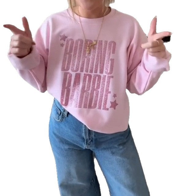 Damer nan glitrende rund-hals-sweatshirt med statement-print og børstet inderside Skovae