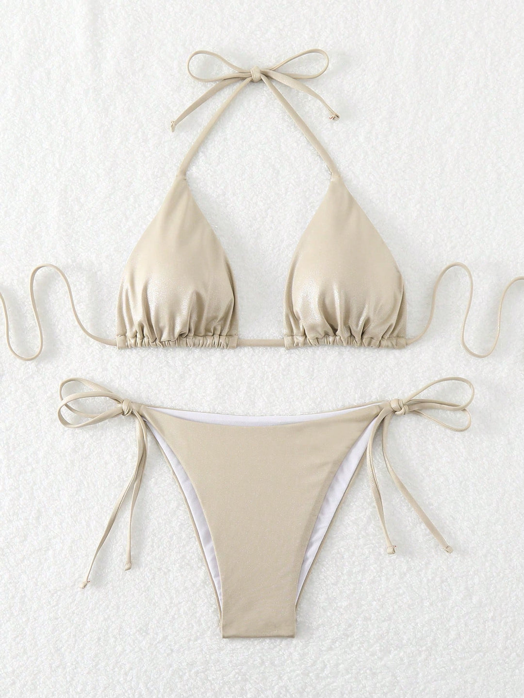 Dame Triangel-Bikini med glinsende overflade og justerbare snore Stilla