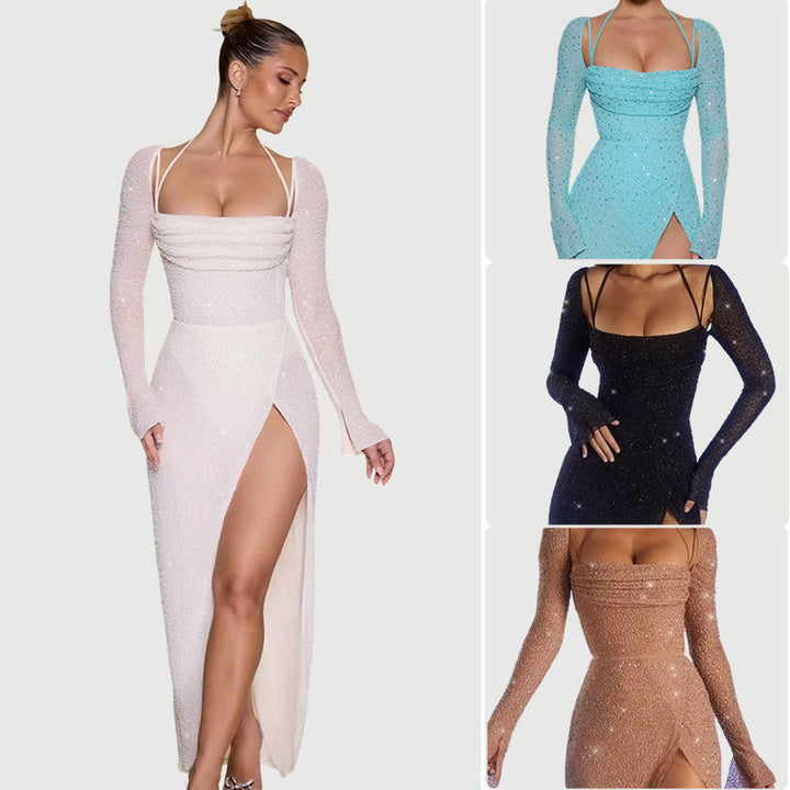 Damer Glamorous Maxi Kjole med Glitrende Detaljer og Side Slid