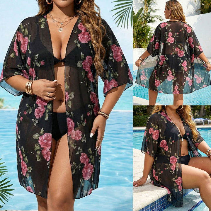 Dame gennemsigtig strandkappe med blomsterprint Skovae