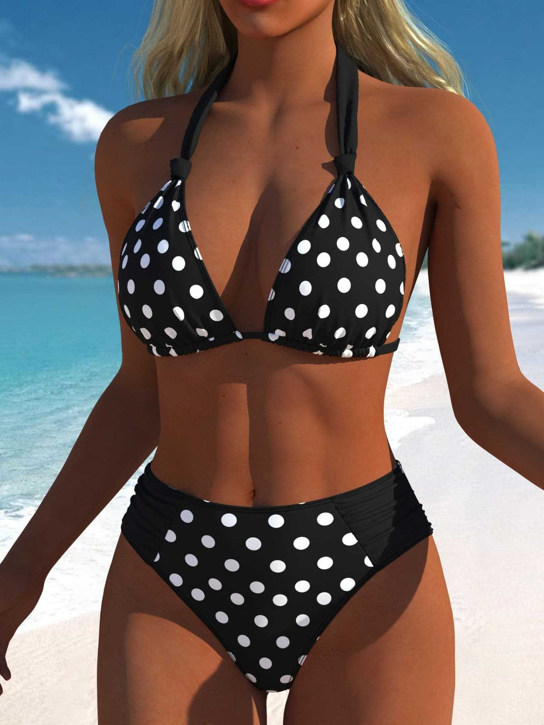 Dame bikini sæt med moderne polka dots og højtailet bikini trusser Skovae