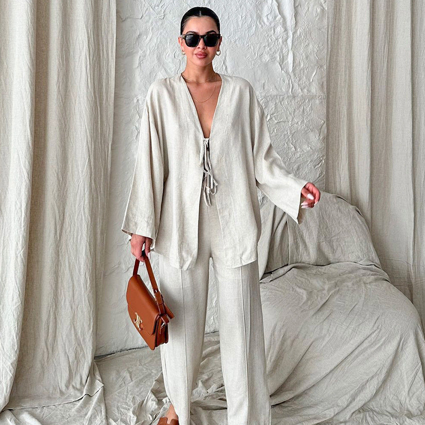 Dame luftig to-delt outfit med bredt top og komfortable bukser Stilla