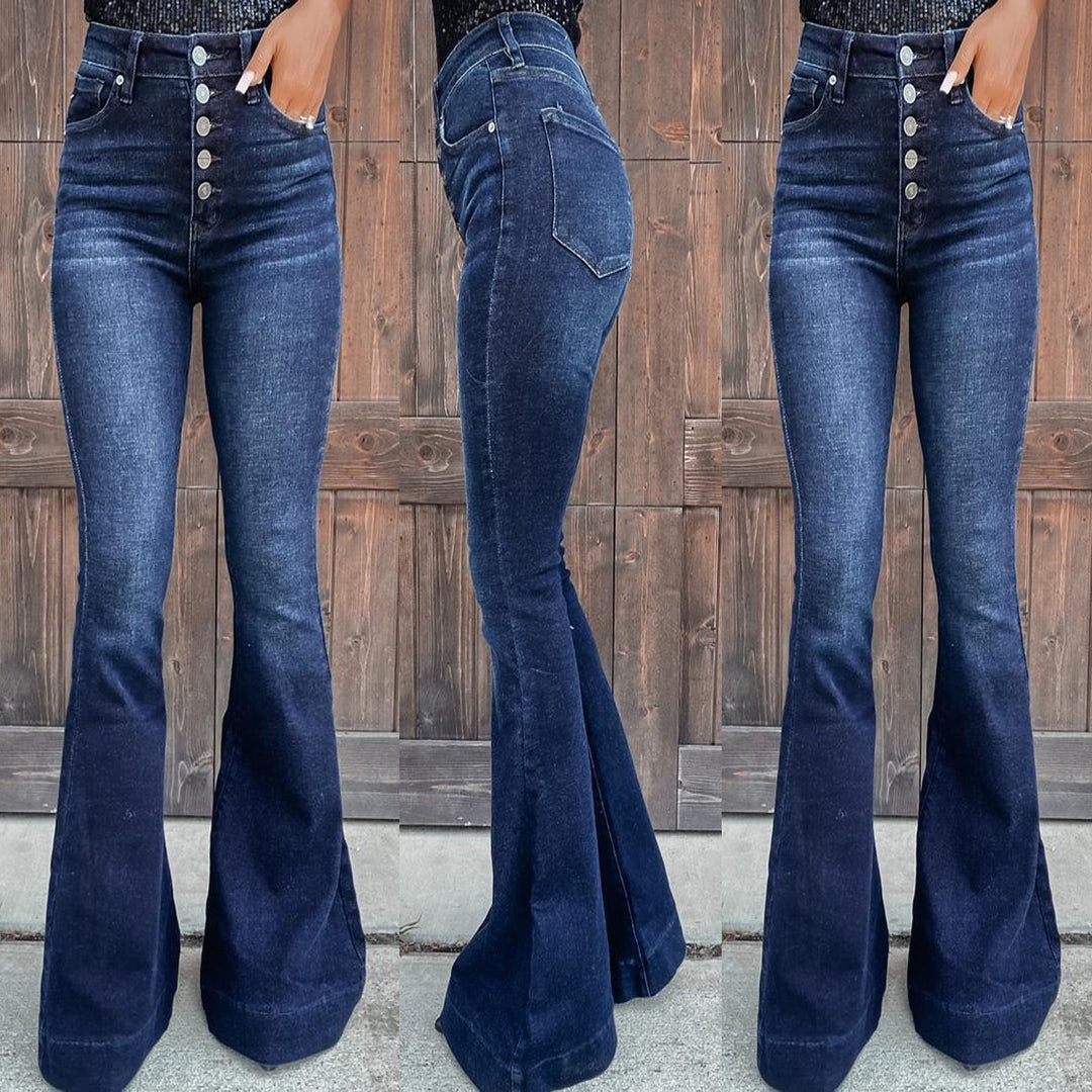 Dame Flared Jeans med høj talje og knaplukninger Stilla