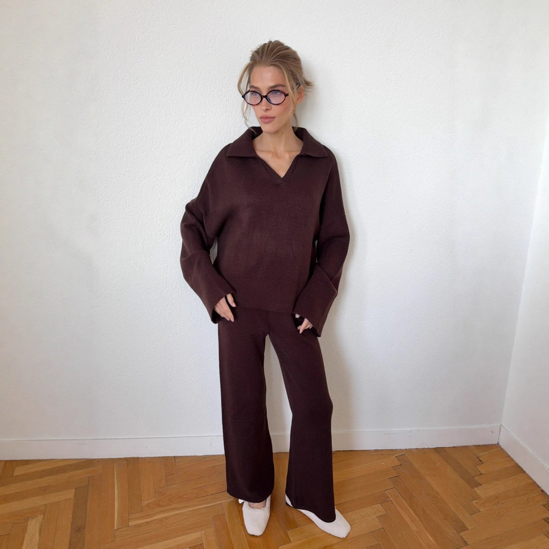 Kvinder casual strikket sæt med løs pasform og elegant V-hals Stilla