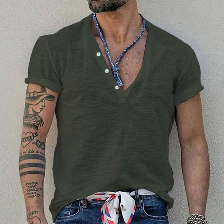 Herrer Kortærmet Henley T-shirt med åndbart design og praktiske knapper Stilla