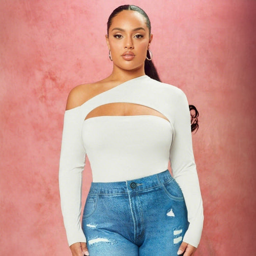Dame elegant longsleeve overdel med asymmetrisk cut-out Stilla