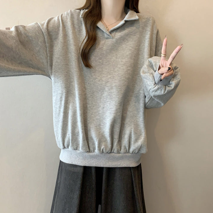 Dame Relaxed Fit Polo Style Sweatshirt med Ballonærmer Stilla