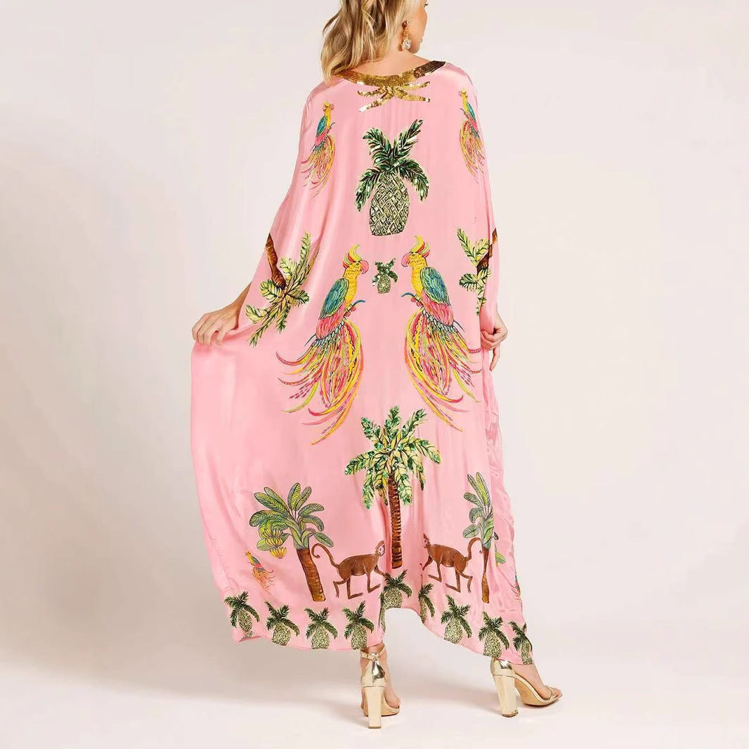 Dame Kimono-overdel med farverigt tropisk print Stilla