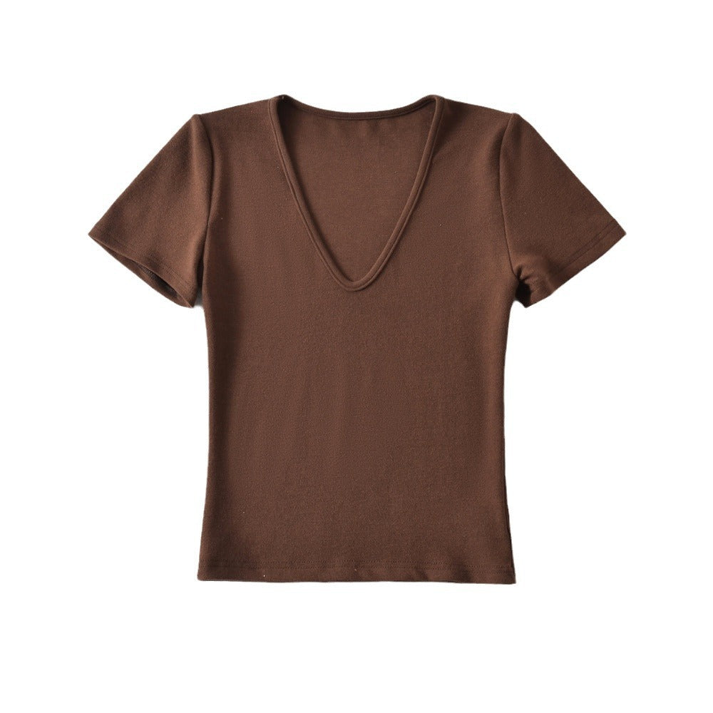 Dame V-hals T-shirt med figursyet snit Stilla