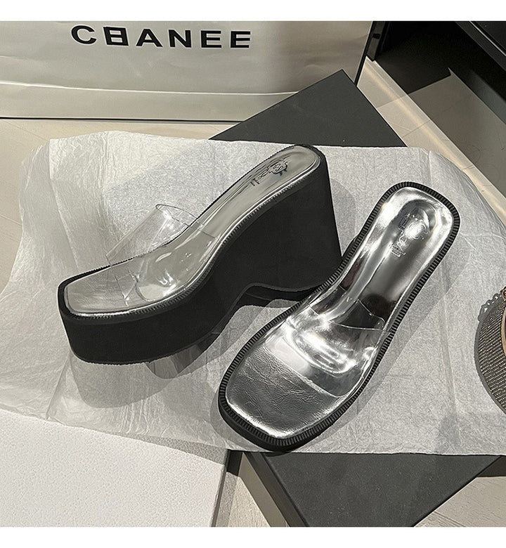 Dame Plateau-sandaler med transparent overdel og elegant blokhæl Stilla