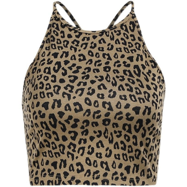 Dame Crop-Top med trendy leopardmønster og smalle stropper Skovae