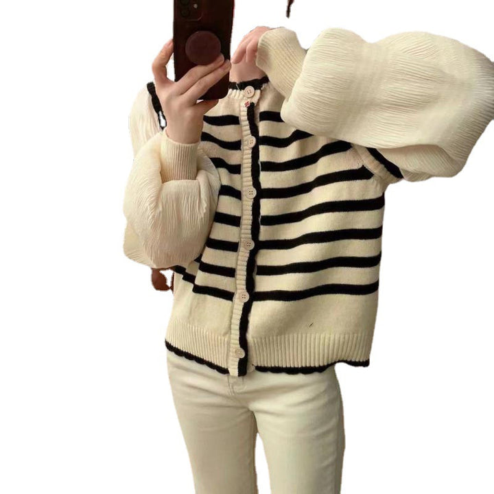 Kvindernes cardigan med voluminøse ærmer og stribet design Stilla