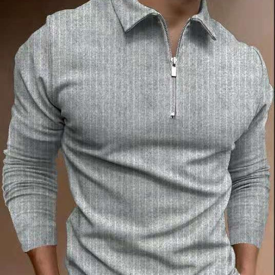 Herre moderigtigt langærmet polo med struktureret lynlås Stilla