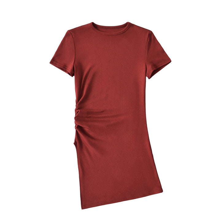 Dame figurtilpasset T-shirt kjole med asymmetrisk søm og moderne flæse detaljer Stilla