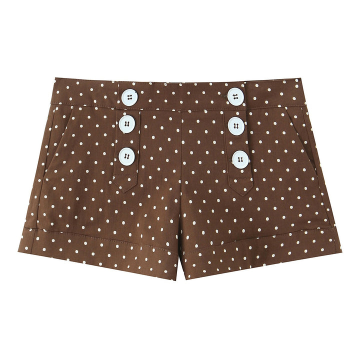 Damer elegante korte shorts med knapdetaljer og prikker Skovae