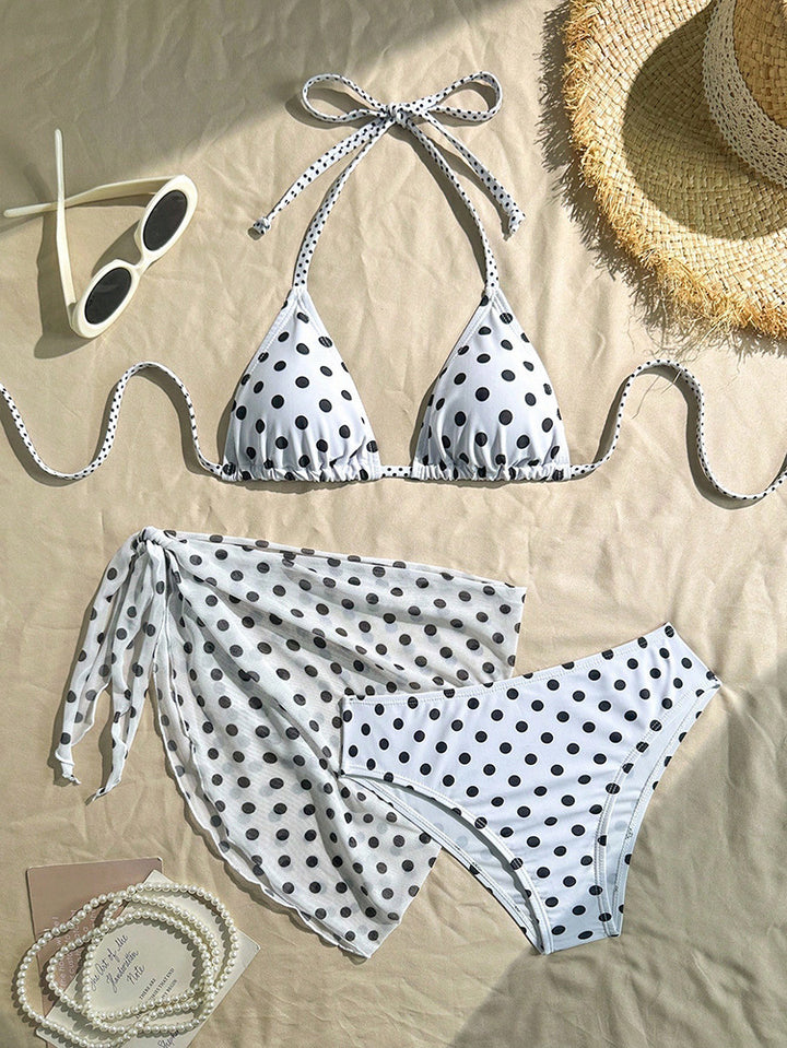 Damer triangel-bikini med dekorativt pareo Skovae