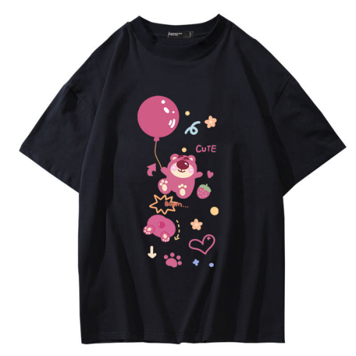 Dame Oversized T-shirt med legende bjørnemotiv og farverig grafiktryk Stilla