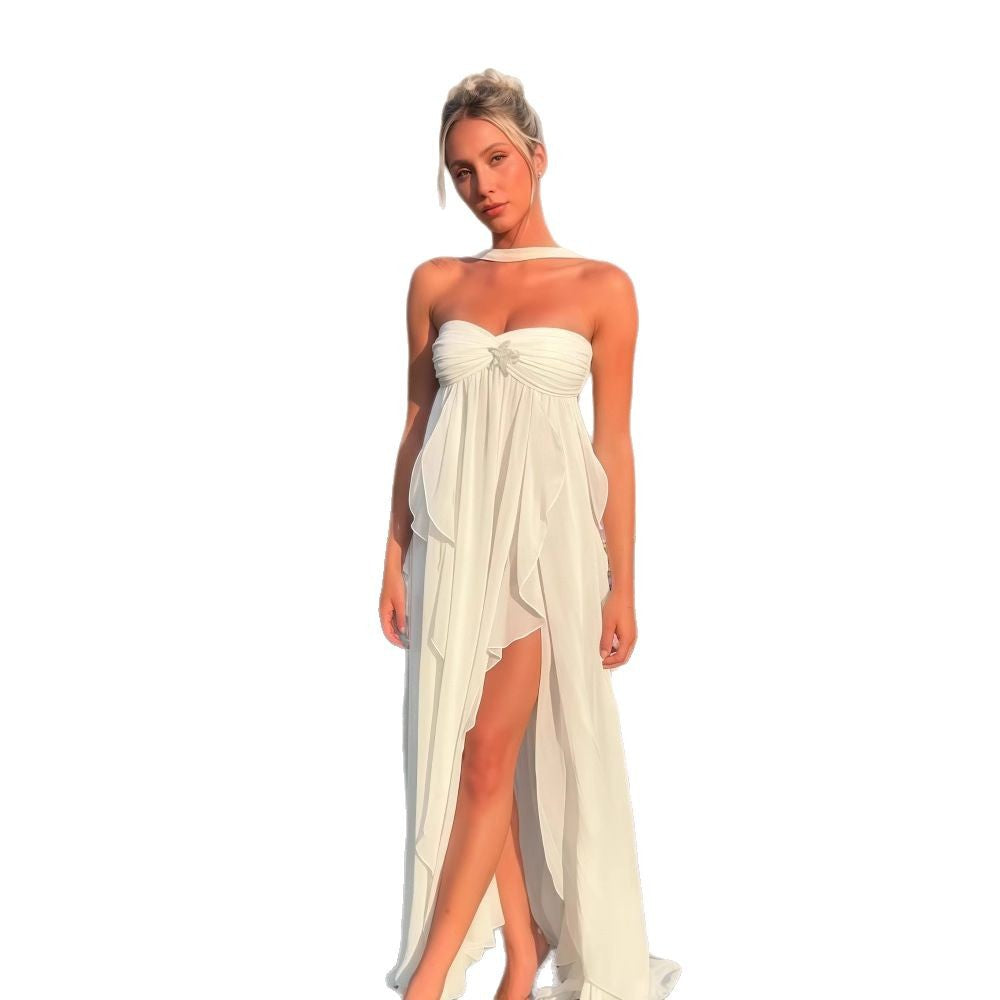 Dame elegant Maxi-kjole med flydende chiffon og forførende slids Stilla