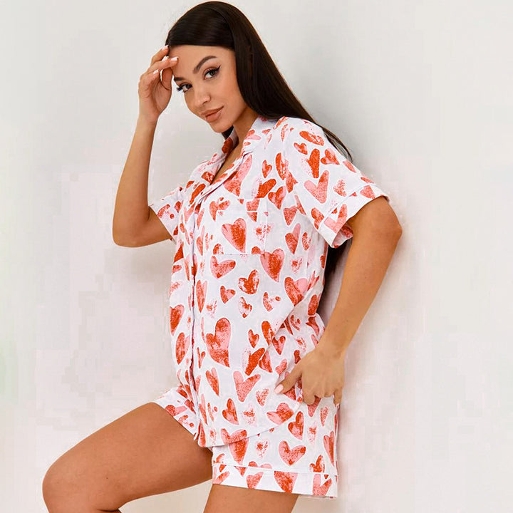Dame Pyjama-sæt med hjerte-motiv og let kortærmet top Stilla