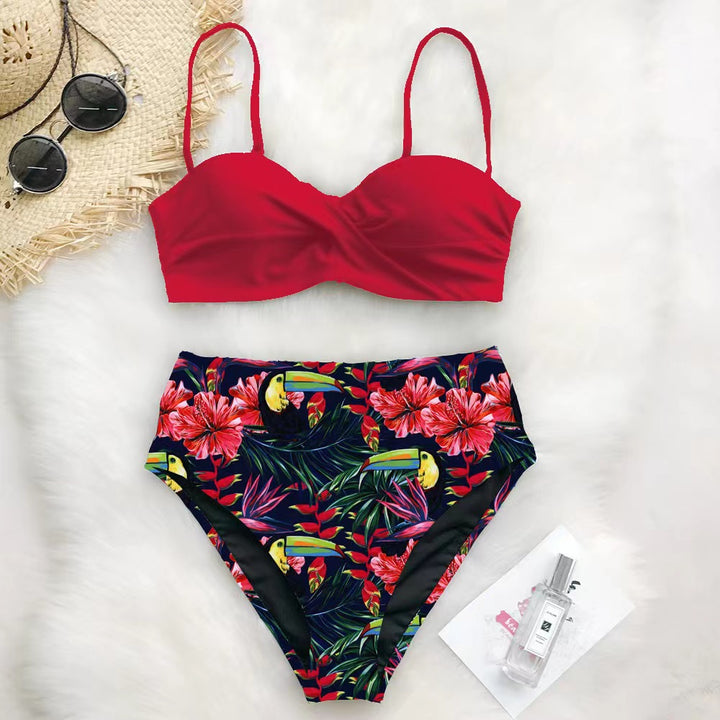 Dame høj taljet bikini sæt med floral top Skovae