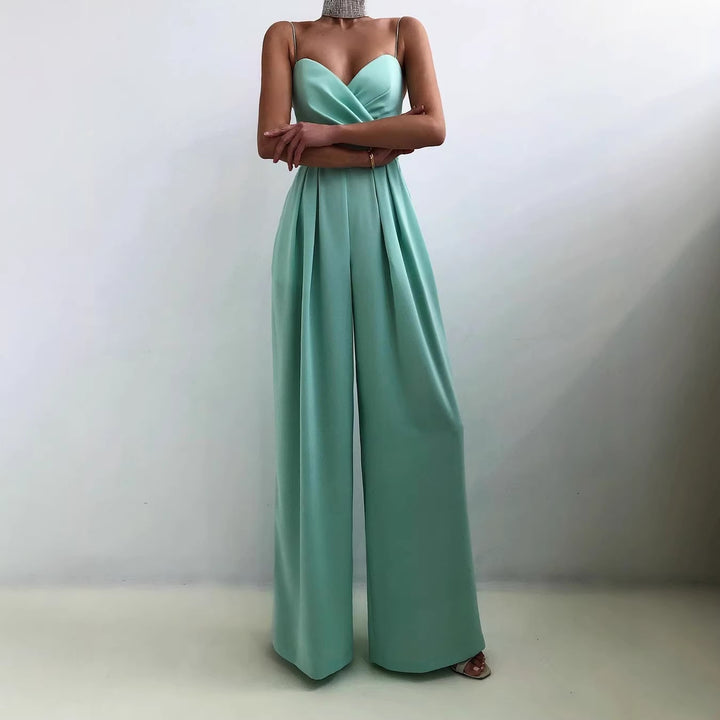 Dame elegant jumpsuit med dyb V-udskæring og vide ben Skovae