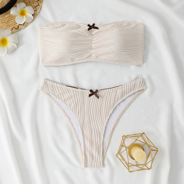 Kvinde Bandeau Ribbet To-Delt Bikini Sæt Stilla