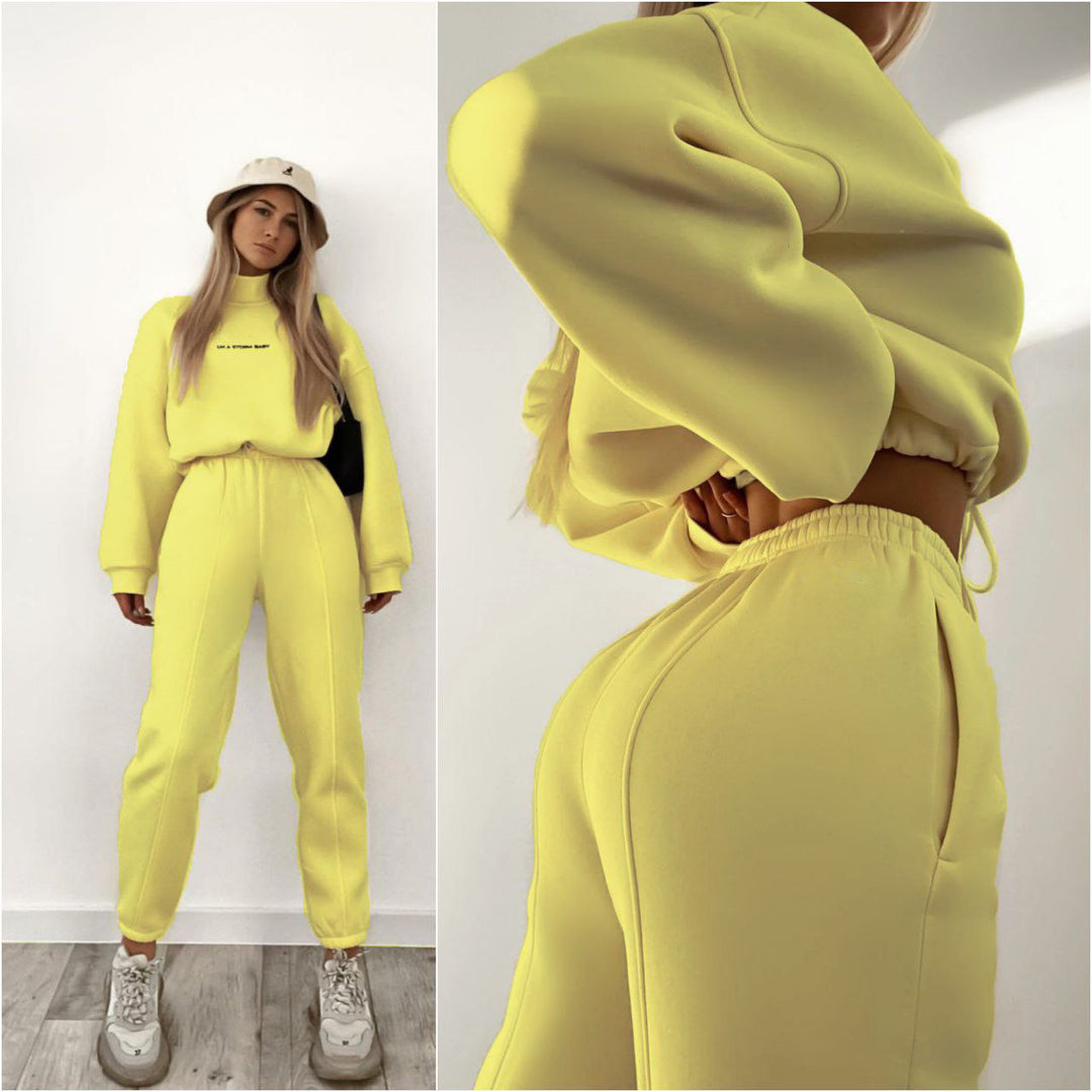 Kvinders sporty sweatshirt og joggingbukse sæt med høj krave og løs pasform Skovae