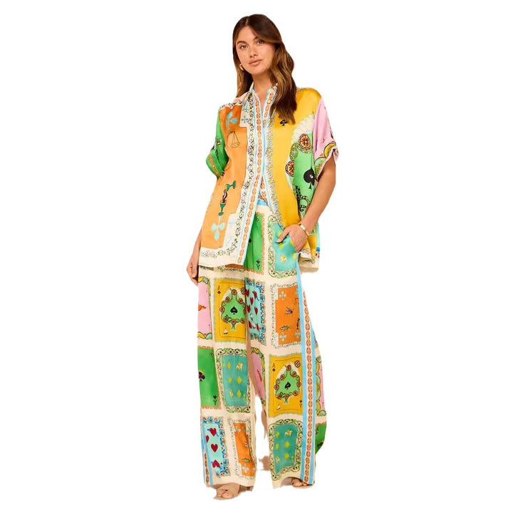 Dame Mode To-dels Sæt i Farverig Patchwork Stil Stilla