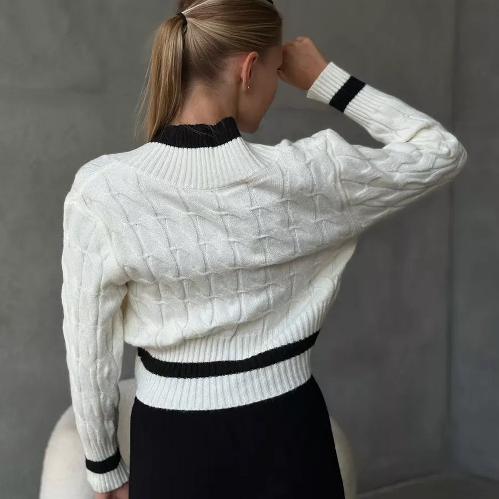 Femme Kort skåret fletmønster-sweater med kontrastdetaljer Stilla