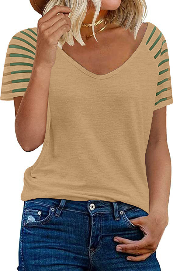 Dame V-hals T-shirt med afslappede stribedetaljer Stilla
