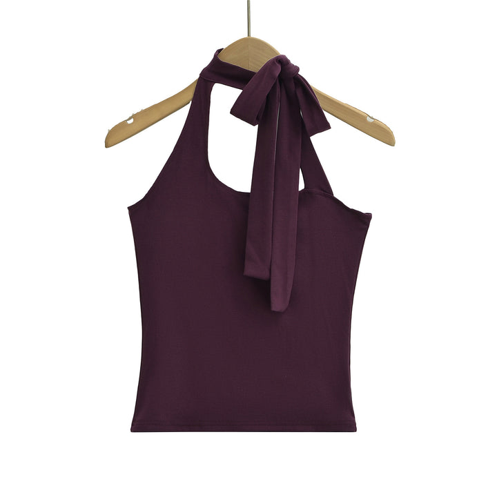 Dame asymmetrisk halterneck top med elegant sløjfe og charmerende snit Stilla