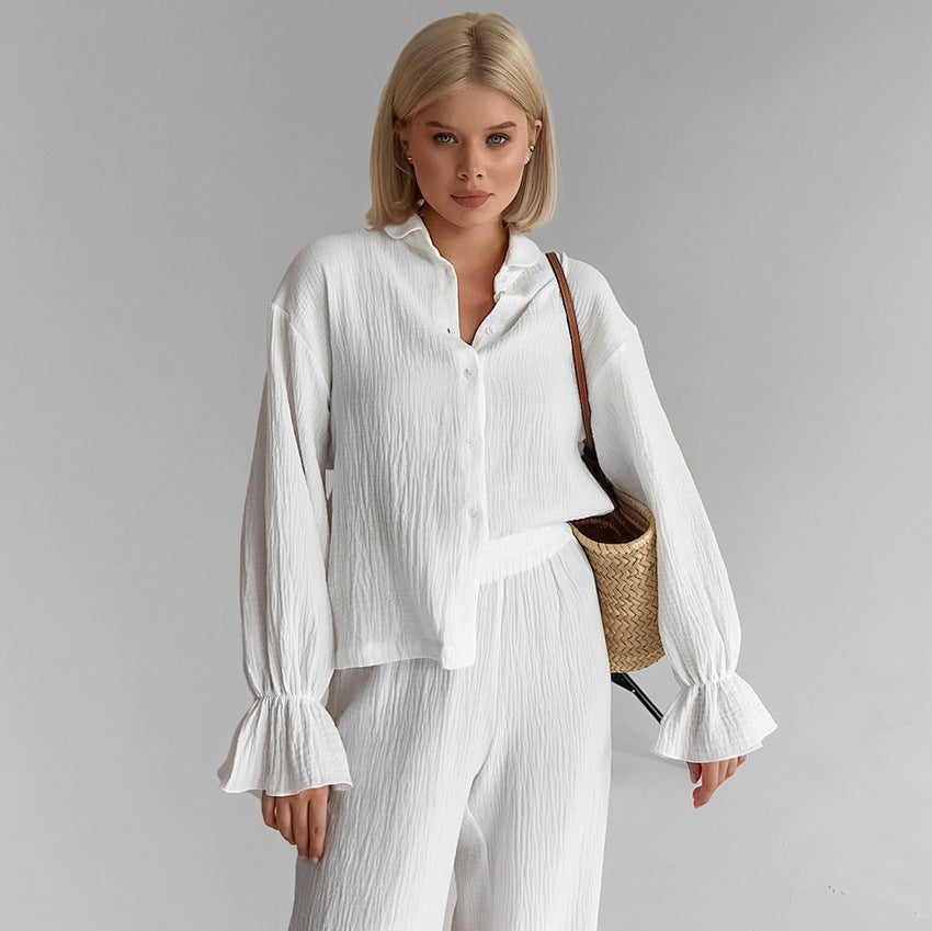 Dame linned blouse og løstsiddende bukser i afslappet stil Stilla