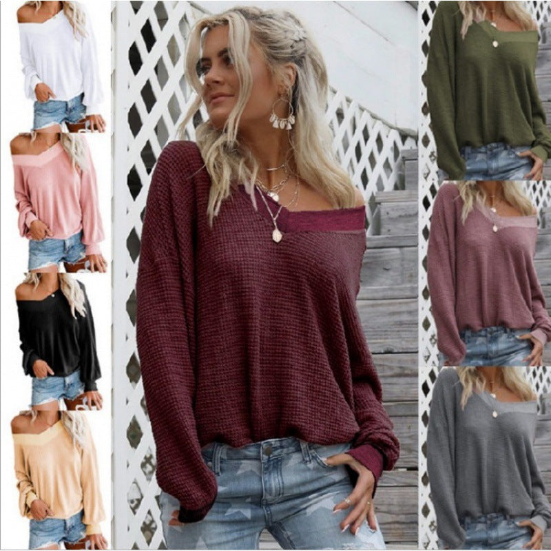 Kvindernes Oversized Bomuldsbluse med Casual V-Hals og Rib Detaljer Stilla