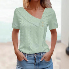 Damer Elegant Kortærmet Top med Knapdetaljer Stilla