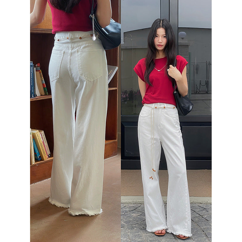 Dame High-Waist jeans i vidde snit med justerbar talje og frynset kant Stilla