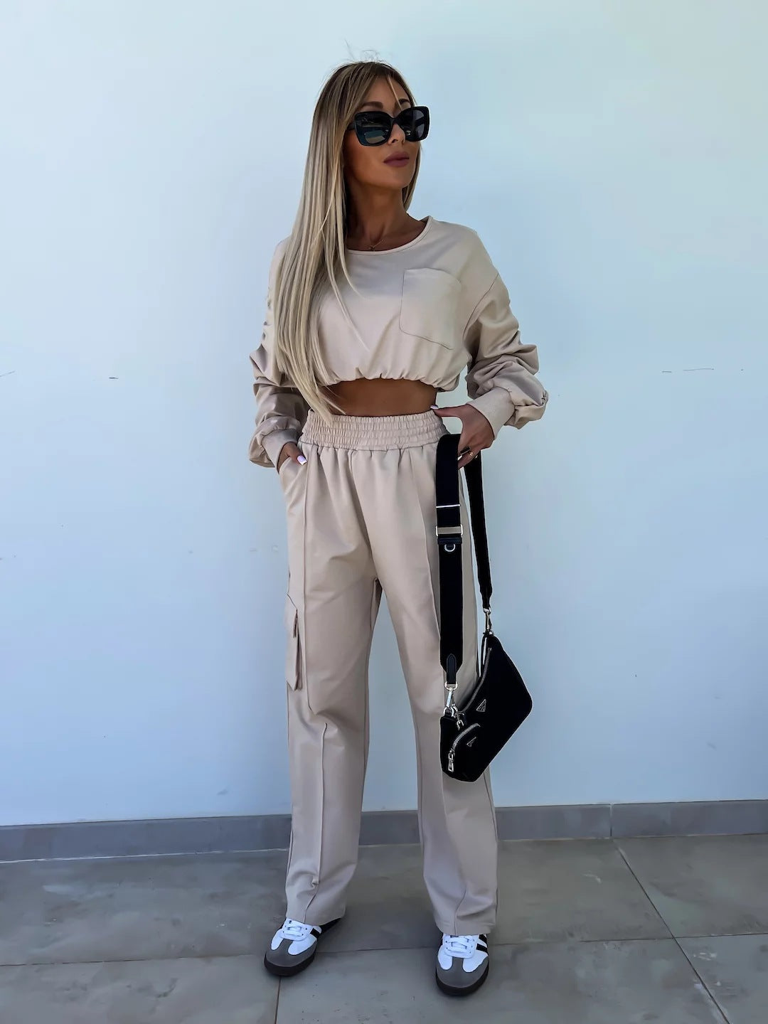 Dame afslappet sæt med cropped top og løstsiddende bukser Stilla