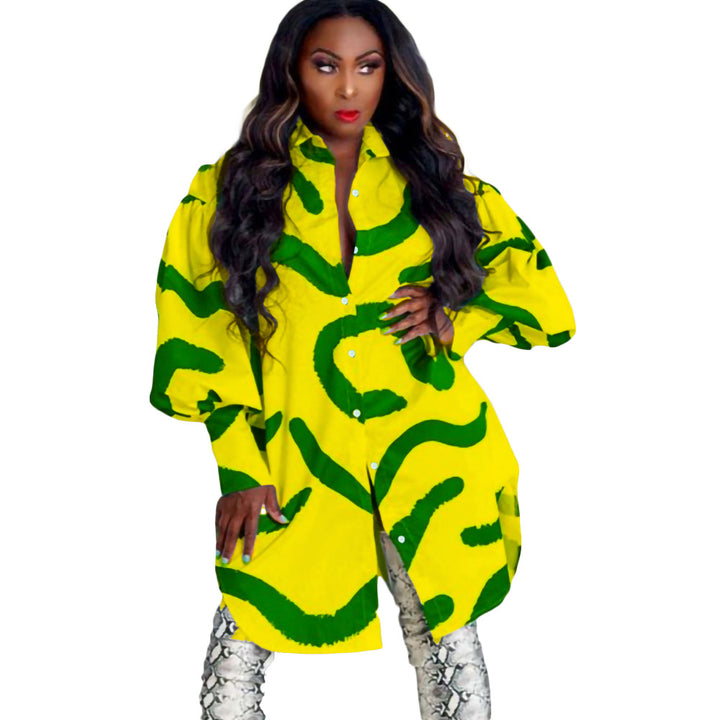 Damer Oversize Skjorte med voluminøse ærmer og farverigt mønster Stilla