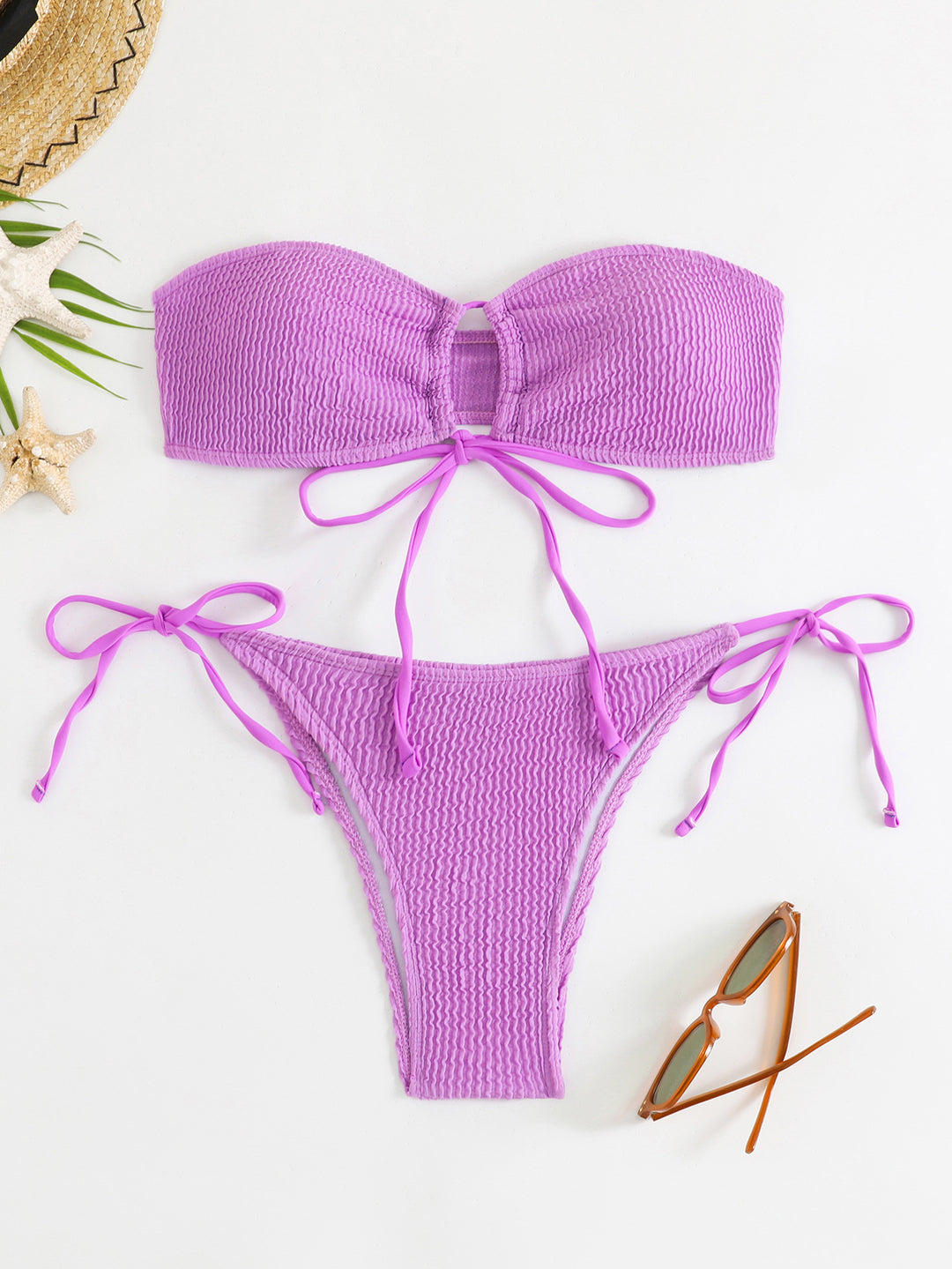Dame bandeau bikini sæt med velcro og justerbare bindebånd Skovae