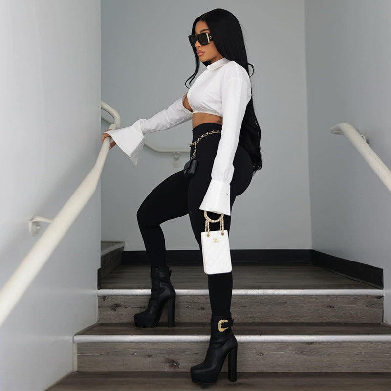 Dame Crop-bluse med elegante lange ærmer og talje Stilla