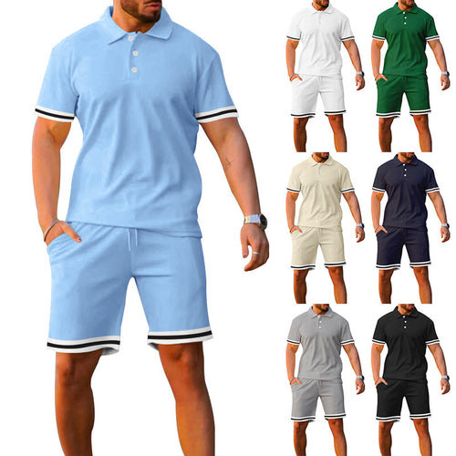 Herrer sportiv Poloshirt og fritid-Shorts sæt med elastisk talje og kontraststriber Stilla