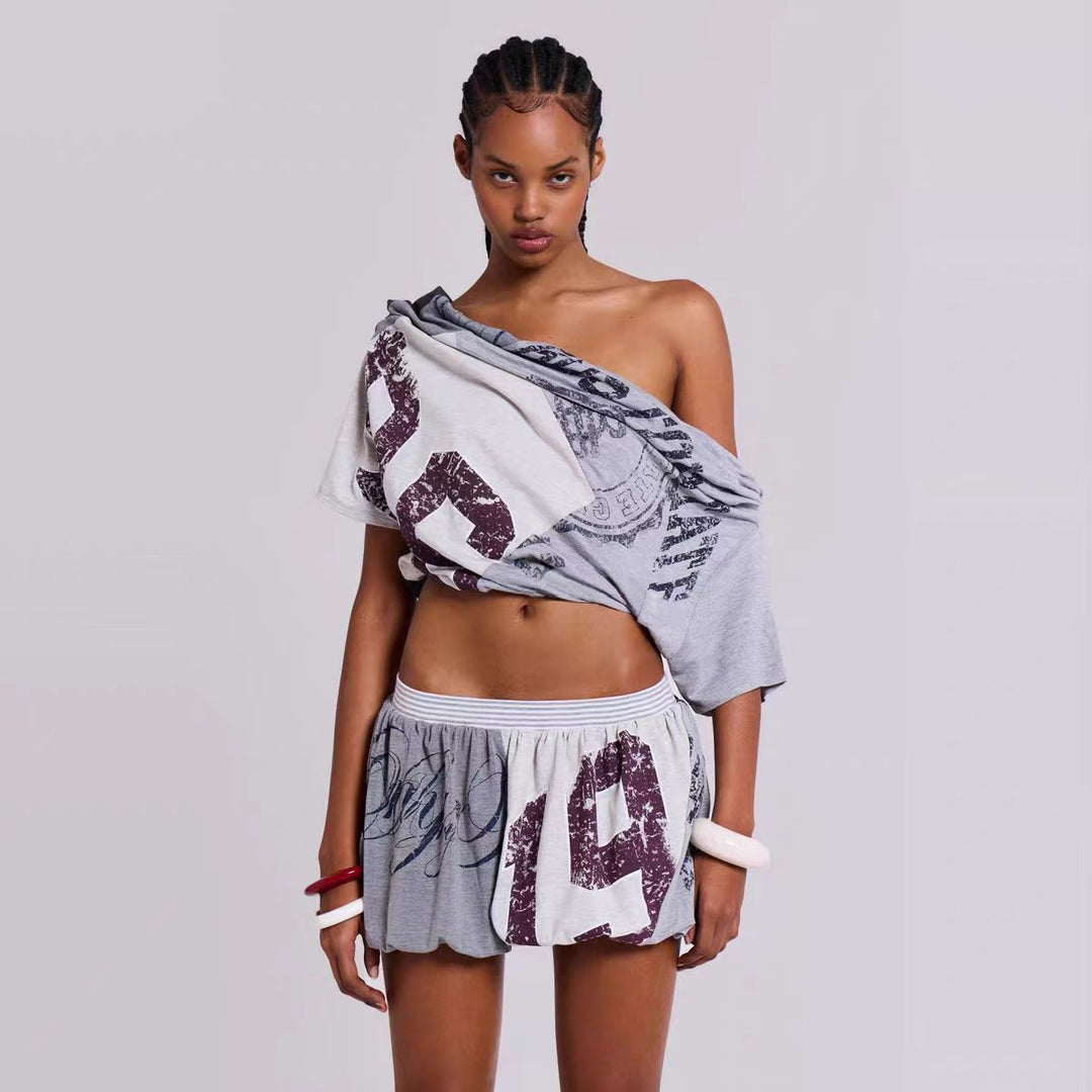 Kvinder Grafik Crop Top og Skort Sæt Stilla