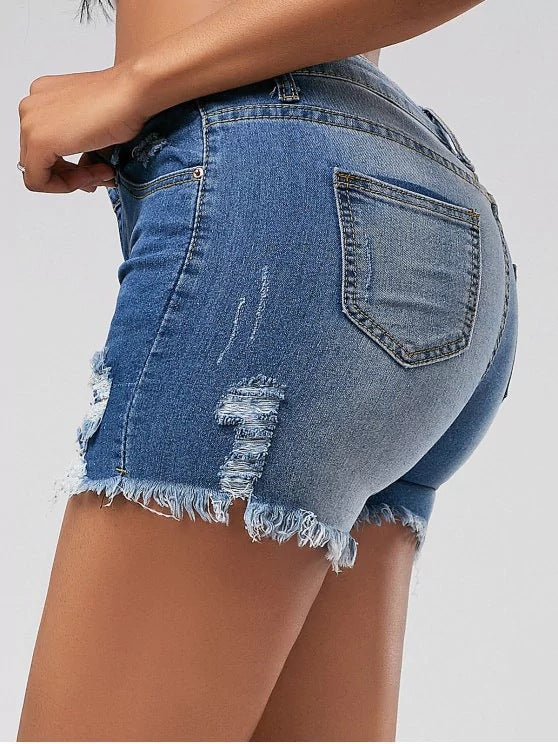 Dame modeødelagte denim-shorts med høj talje Stilla