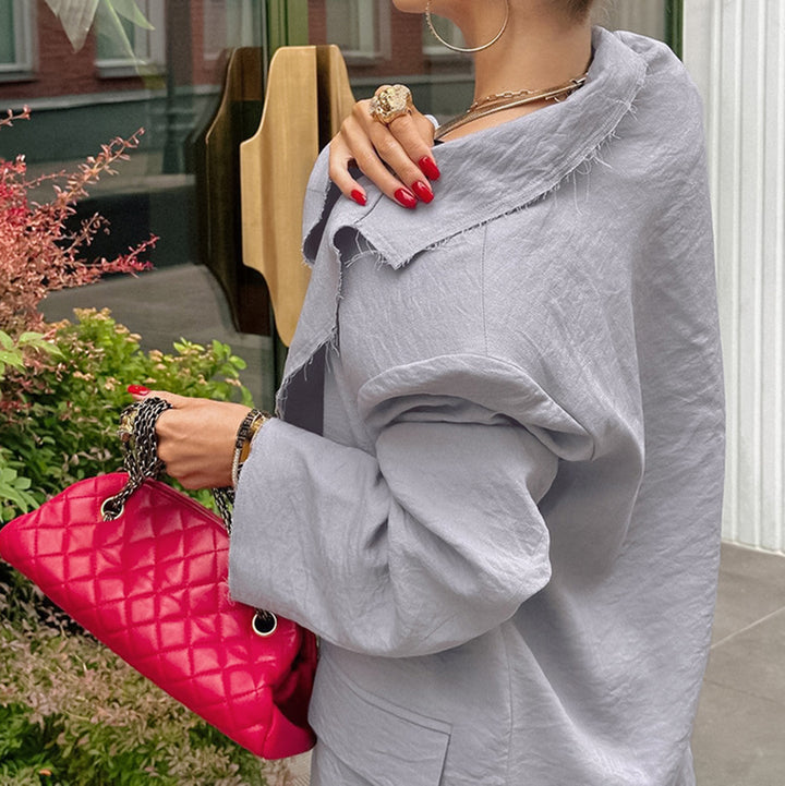 Dame Oversized Blazer- og Bukser-Sæt i struktureret Bomuld Stilla