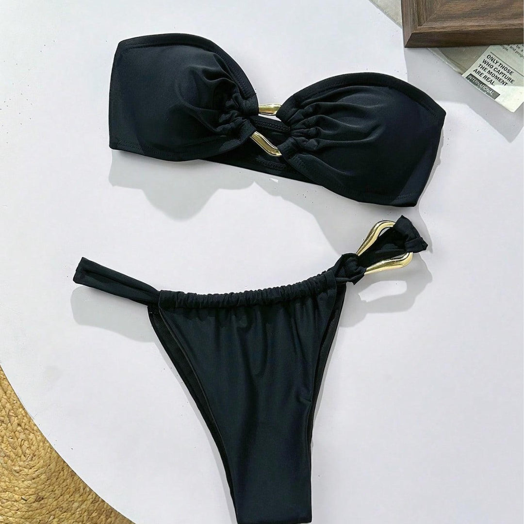 Dame Bandeau-bikini med dekorativ smykke detalje Skovae