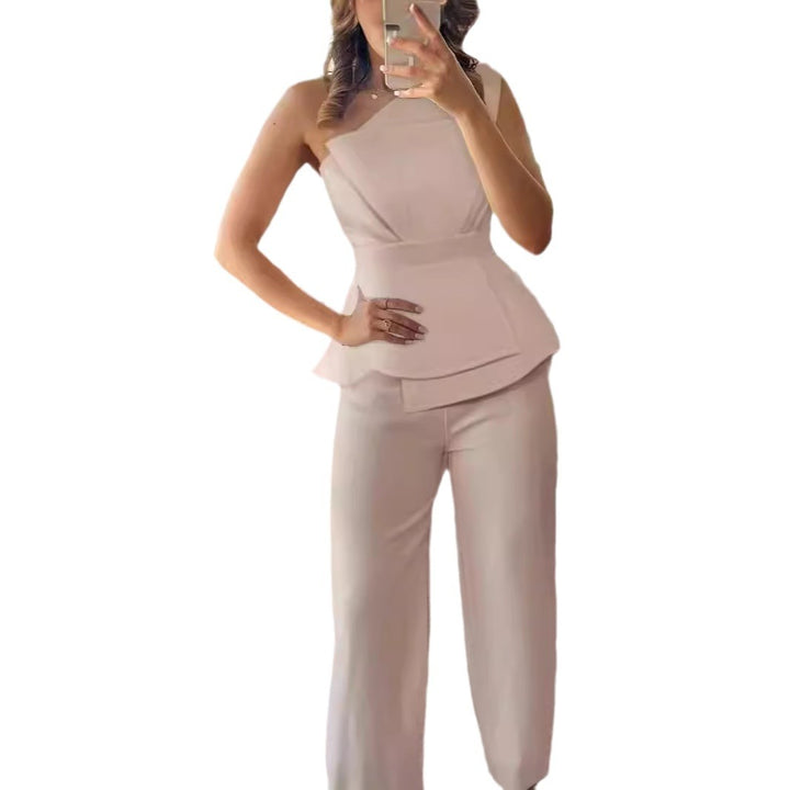 Dame Mode Jumpsuit med flot taljeeffekt og rynket overdel Skovae