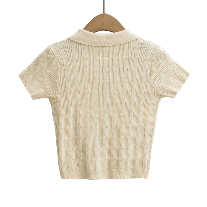 Dame elegant Polo-Shirt med fint ribdesign og knapdetaljer Stilla